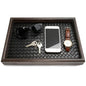 Wooden Valet Tray Desk Organizer with Leather Base,Nightstand, Entryway Bedside Dump Holder for Wallets, Keys, Watches, Jewelry & Sunglasses
