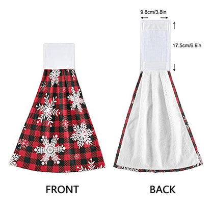 Vnurnrn Hand Towels for Kitchen 2 Pcs Hanging Kitchen Towels Set，Soft Absorbent Tea Bar Dish Cloths Bath Towel for Bathroom Laundry Room (Christmas Red Black Buffalo Check Snowflake) - color: Christmas Red Black Buffalo Check Snowflake