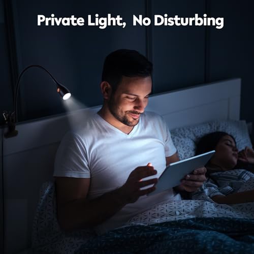 acegoo Minimalist Reading Light for Bed Headboard Dimmable Book Light Clip on Lamp with USB-C Adapter, Flexible Neck & Handy Lamp Head Switch, CRI 90+ - color: Black