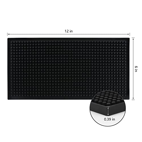 XieNie Bar Mat, 6" x 12" Black Small Coffee Mat for Home Bar Kitchen Countertop, Non-Slip Service Spill Mat for Cocktail Bartender Accessories, PVC Counter Top Cup Glasses Drying Mats, 1Pac