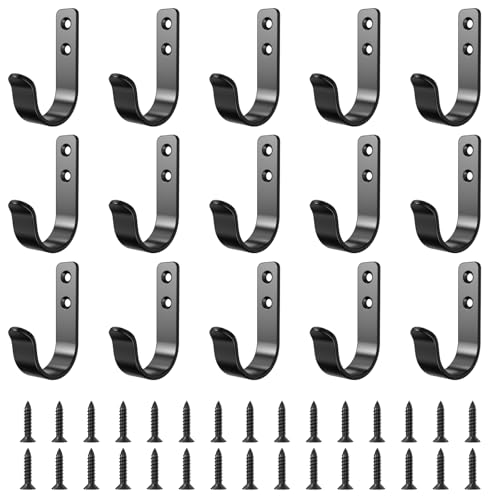 15-Pack Black Metal Wall Hooks, Heavy Duty Coat Hooks Wall Mounted for Hanging, Screw in Hooks for Towel, Clothing, Robe, Single Hooks for Organization in Bathroom, Entryway, Garage - color: 15PCS Wide Black hook