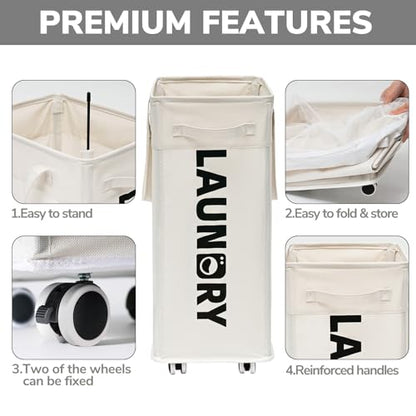 Goodpick Laundry Hamper with Wheels, 75L College Dorm Room Essentials, Clothes Hamper with Removable Wash Bag for Bedroom, Large Laundry Basket with Handle, White - color: White 1-Pack