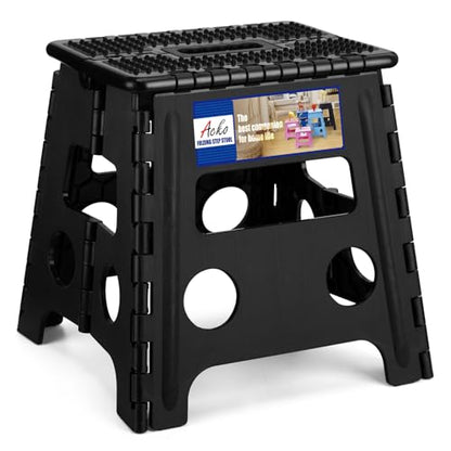 ACKO Folding Step Stool 13 inch Height Premium Heavy Duty Foldable Step Stools for Adults and Kids, Kitchen Plastic Small Collapsible Stepping Stool Hold Up to 300 LB Dot Black (1 Pack) - color: Dot Black, size: 13 Inch