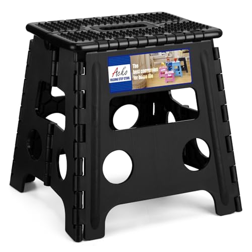 ACKO Folding Step Stool 13 inch Height Premium Heavy Duty Foldable Step Stools for Adults and Kids, Kitchen Plastic Small Collapsible Stepping Stool Hold Up to 300 LB Dot Black (1 Pack) - color: Dot Black, size: 13 Inch