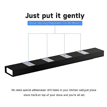 SZJHXIN 4X Strong Magnetic Stove Top Shelf, Adjustable 15-30 Inches, Fits Various Stove Lengths, Kitchen Organizer, Holds Spices, Condiments and BBQ Sauces (Matte Black) - color: Matte Black