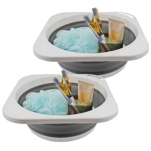 2 Pack Portable Folding Wash Basin, 1.4 Gallon Lightweight Collapsible Sink, Camping Dish Tub, RV, Travel, Space-Saving and Easy to Store (Grey, 2 Pack) - color: Gray, size: 2 Pack