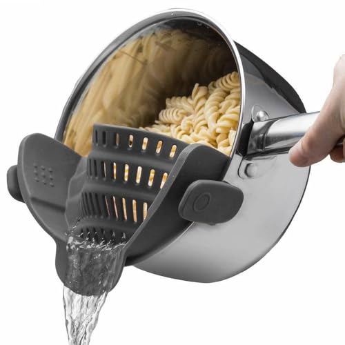 1pc Silicone Strainer, Adjustable Clip On Pantry Drainer for Pans & Bowls, Heat Resistant Fruit Washing Filter for Noodles, Pasta & Veggies - color: Gray