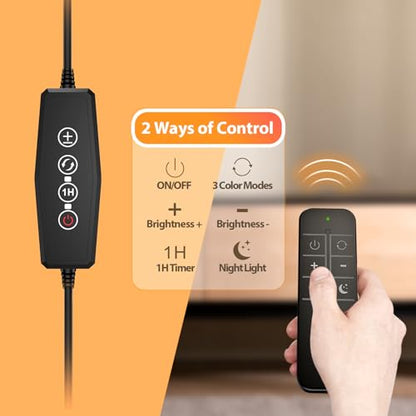 iFalarila Reading Light with Remote, LED Desk Lamp Clip on [1H Timer & Nightlight] RA>95 Dimmable Flexible Gooseneck, Reading Lamp with Clamp for Table - 3.5'' (Adapter Included) - style: 3.5'' Black