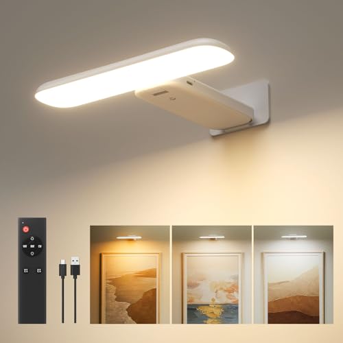 FULEN Picture Lights Battery Operated, Rechargeable Picture Frame Lights for Wall, LED Cordless Wall Lights for Arts,Paintings,Gallery&Dartbord Lighting, Remote Control,White - color: White, size: 1 PACK