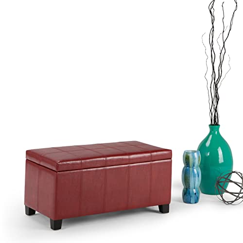 SIMPLIHOME Dover Storage Ottoman Bench - 36 inch Wide Upholstered Vegan Leather Rectangular Lift-Top Ottoman in Radicchio Red, Contemporary Bench for Living Room with Safety Hinges - color: Radicchio Red