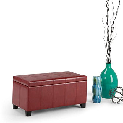 SIMPLIHOME Dover Storage Ottoman Bench - 36 inch Wide Upholstered Vegan Leather Rectangular Lift-Top Ottoman in Radicchio Red, Contemporary Bench for Living Room with Safety Hinges - color: Radicchio Red