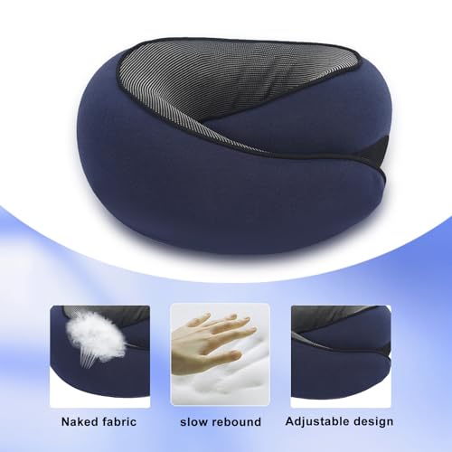 Cloud Sleep Travel Pillow｜360° Adjustable Neck Pillow for Airplane & Office｜NASA Memory Foam｜Free Eye Mask & Earplugs (Dark Blue) - color: Dark Blue
