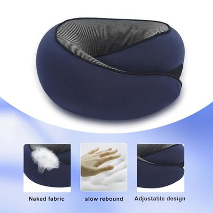 Cloud Sleep Travel Pillow｜360° Adjustable Neck Pillow for Airplane & Office｜NASA Memory Foam｜Free Eye Mask & Earplugs (Dark Blue) - color: Dark Blue