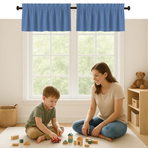 Sky Blue Valance Curtains 2 Pack, 54x18 Inches, 100% Cotton, Rod Pocket Window Valances, Semi Sheer Short Curtain for Kitchen, Farmhouse, Café, Bedroom, Bathroom, Living Room Décor - color: Sky Blue, size: 18"W x 54"L (Pack of 2)