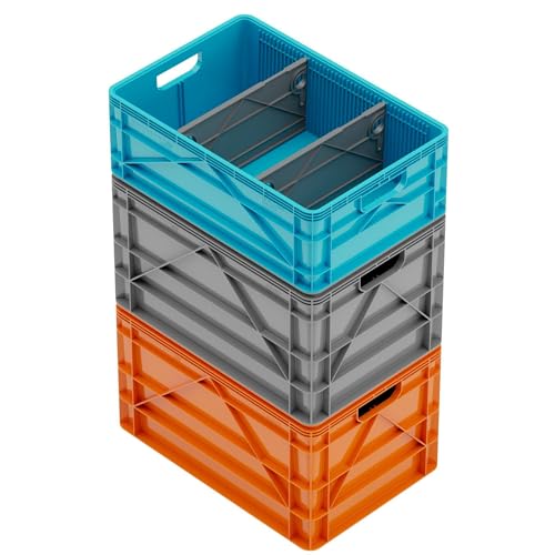 SIDIO Crate Basic Pack - 2 Full-Size & 1 Half-Size Heavy Duty Stackable Storage Bins, Totes and Containers with Dividers - Durable Plastic Organizer for Home, Office, Garage, and Outdoor Use - color: SIDIO Variety Pack
