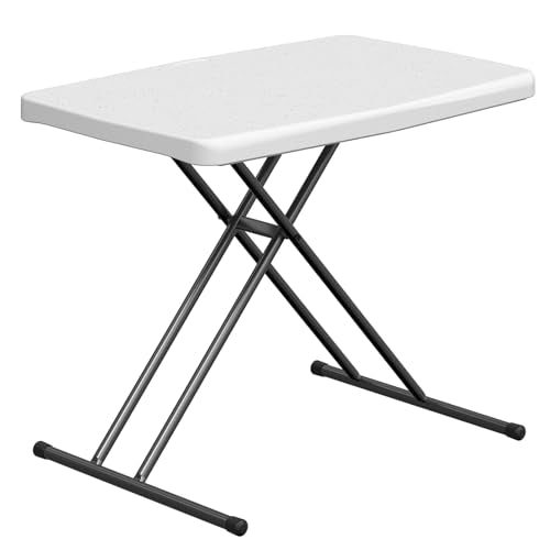30 Inch Folding Table, Adjustable Height TV Tray for Small Spaces, Heavy Duty Foldable Utility Table for Laptop, Dining, Camping, No Assembly, 200 lbs Capacity, White Granite - color: White, size: 30 Inch
