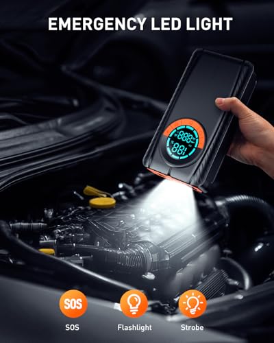Jump Starter with Air Compressor, Car Battery Jump Starter (8.0 Gas/7.0L Diesel), Battery Jumper Starter Portable Jump Box, 12V Portable Car Jump Starter with Tire Inflator, LED Light (Classic)