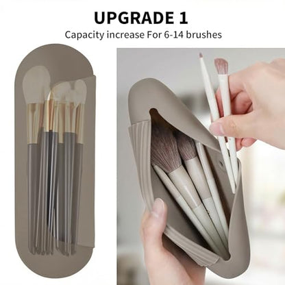 AGIKET Silicone Makeup Brush Holder Travel Cosmetic Bag：Soft Portable Cosmetic Face Brushes Holder with Upgrade Anti-Fall Out Magnetic Closure, Large Travel Makeup Brush Case - Coffea - color: Coffea, style: Brush Holder