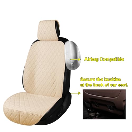ENOGE Linen Car Seat Covers Front Seat Covers Breathable Cloth Fabric Car Seat Protector Universal Fit Most Automotive, Van, SUV, Trucks (Beige, 2 Front) - color: Linen-Beige-2