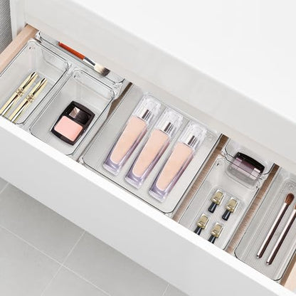 8 Pack Drawer Organizer - 3" X 9" Clear Acrylic Storage Bins with Non-Slip Pads, Versatile Desk Tray for Makeup, Jewelry, Kitchen, Bathroom, and Office Organization - size: 3"X 9"