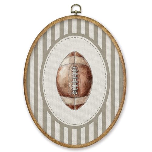 CGBHW Vintage Football Nursery Oval Wall Art Decor Products, Sports Canvas Prints Framed, Neutral Striped Football Wall Art Hanging Decor for Home Kids Boy Nursery Room Bedroom Playroom, 8.6x11.4 Inch - color: Colour11