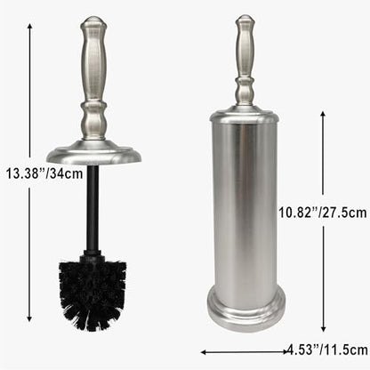 Metal Toilet Bowl Brush with Holder Premium Bathroom Cleaning Set Rustproof Hygienic Durable Elegant Finish - color: Satin Nickel
