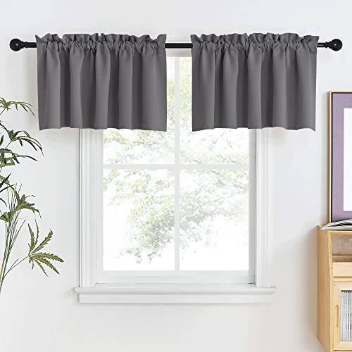 NICETOWN Curtain Valances for Windows Modern Adjustable Rod Pocket Valances Window Treatments Short Curtains for Kitchen Windows Bathroom Bedroom, 52 x 18 inches + 1.6 inches Header, Grey, 2 Panels - color: Grey, size: 52"W x 18"L (Pack of 2)