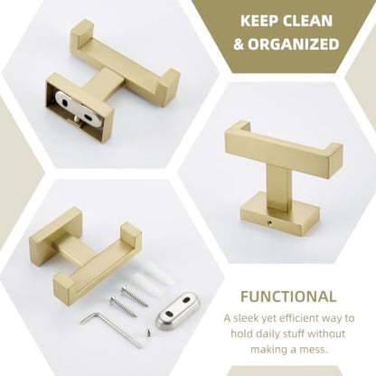 Angle Simple Towel Hook Brushed Gold, SUS304 Stainless Steel Double Robe Coat Hook, Hand Towel Holder Bathroom Wall Mount - color: Brushed Gold, size: 1 Pack