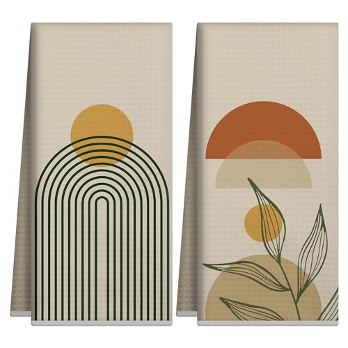 Boho Kitchen Towels - Decorative Boho Hand Towels Set of 2, Mid Century Modern Kitchen Decor - color: Boho