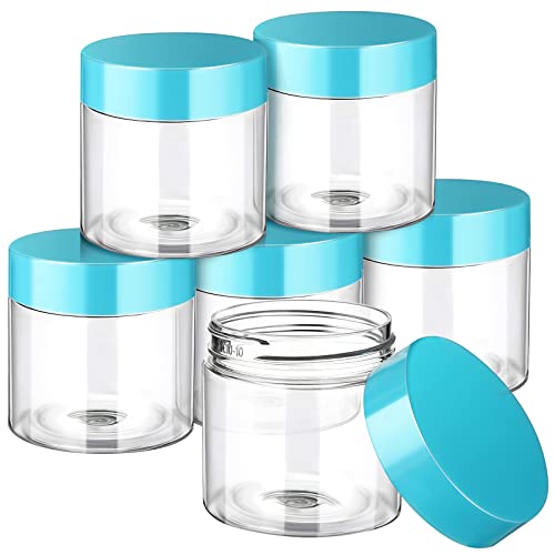 SATINIOR 6 Pack 2 oz Plastic Jars Containers with Lids Wide-mouth Refillable Leakproof Reusable Round Empty Jars for Travel Cosmetic Dry Food Spice Candy Cookie Home Kitchen Organizing(Blue) - color: Blue, size: 2 oz