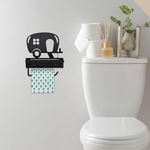 Camper Toilet Paper Holder with Shelf，Unique Bathroom Decor, Farmhouse Theme Bathroom Decor, Black