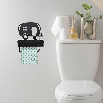 Camper Toilet Paper Holder with Shelf，Unique Bathroom Decor, Farmhouse Theme Bathroom Decor, Black