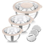 TeamFar Mixing Bowls, 3PCS Stainless Steel Serving Salad Bowls with Lids & 3 Graters, For Kitchen Mixing/Baking/Storing/Prepping, Visible & Airtight, Easy Clean - 4.5/3 / 1.5 QT, Khaki - color: Khaki, style: Transparent Airtight Lids
