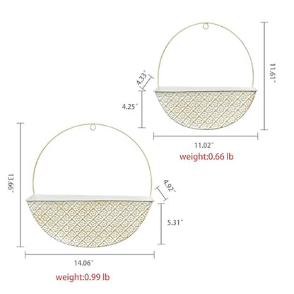 2-Piece Metal Planter Wall Hanging Baskets Decor Half-Moon Wall Mount Planter Set for Shabby Chic Farmhouse Outdoor Indoor Wall Decor