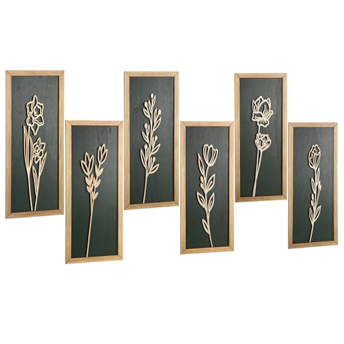 Wesiti 6 Pcs 3D Boho Wall Art Wooden Floral Bedroom Wall Decor for Rustic Vintage Farmhouse Home Living Room Bathroom Bedroom Kitchen Decoration, 15.75 x 6.69 Inch(Green) - color: Green