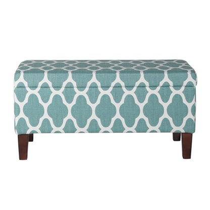 HomePop 36" Storage Ottoman Bench with Hinged Lid - Teal Blue Geometric - color: Teal Blue Geometric