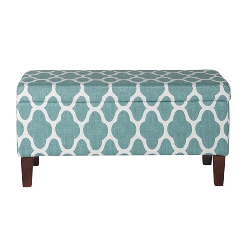 HomePop 36" Storage Ottoman Bench with Hinged Lid - Teal Blue Geometric - color: Teal Blue Geometric
