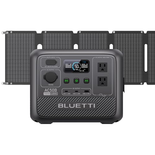 BLUETTI Solar Generator AC50B with 60W Solar Panel Included, 448Wh Portable Power Station w/ 2 700W (1050W Surge) AC Outlets, LiFePO4 Battery Backup for Outdoor Camping, Trip, Power Outage - style: BLUETTI AC50B+60W Solar Panel