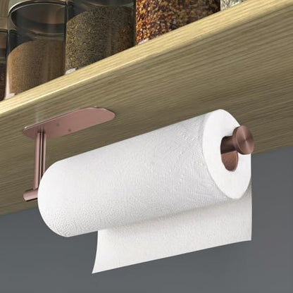 VAEHOLD Adhesive Paper Towel Holder Under Cabinet Wall Mount for Kitchen Paper Towel, Black Paper Towel Roll Holder Stick to Wall, Stainless Steel (Rose Gold) - color: Rose Gold