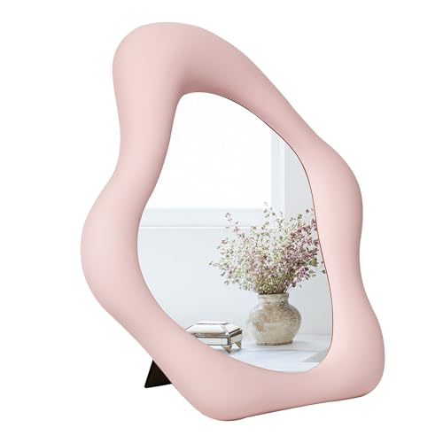 YCHMIR Small Wall Mirror Table Mount Vanity Mirror 10 “L x 8.8 ”W (Pink) - color: Pink