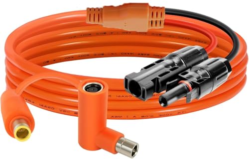 Solar Connector to DC 8mm Adapter Cable 8FT, 12AWG + 14AWG Tinned Copper Wire with DC7909 to DC8020 Adapter, Heavy Duty Charging Cable for Portable Power Station, RV, Outdoor Camping - size: 8FT