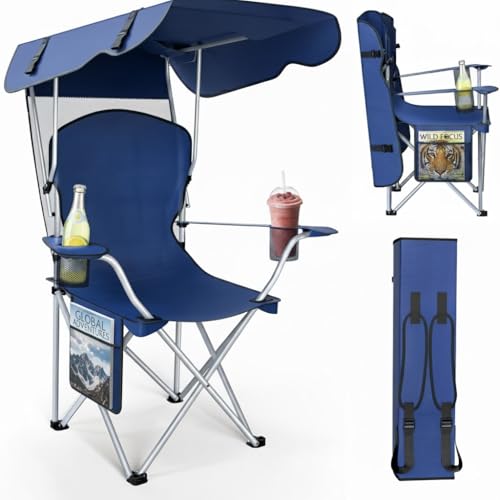 Portable Folding Camping Chairs with Canopy Shade, Beach Chair for Adults, Durable Weather Resistant 600D Oxford Cloth, Camping Chair with Canopy for Outdoors [Navy] - color: Upgraded -Navy Blue