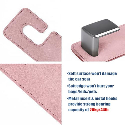 Amooca Car Seat Back Hook Universal Auto Storage Hanger Suede with Metal Car Seat Organizer for Handbag Purse Coat Umbrellas Grocery Bags 2 Pack Pink - color: Pink