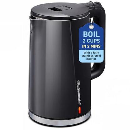 Elite Gourmet 1.7L Cool-Touch 1500W Fast Boil Electric Kettle, Fully Stainless Steel Lid & Interior BPA Free, Double Wall, Auto Shut-Off, Black - size: 1.8 Quarts
