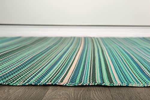 Rugshop Contemporary Stripe Reversible Crease-Free Waterproof Premium Recycled Plastic Outdoor Rugs for Patio,Backyard,RV,Deck,Picnic,Trailer,Beach,Camping Blue 3' x 5' - size: 3'4" x 5' (Rectangular)