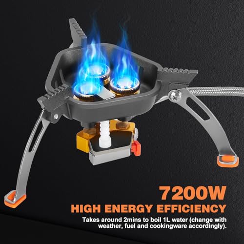 WADEO Camping Cookware Mess Kit with 7200W Camping Stove, 14PCS Non-Stick Camping Pot Pan Set with Stainless Steel Fork Knive Spoon for Camping Backpacking Hiking Outdoor Cooking and Picnic