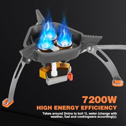 WADEO Camping Cookware Mess Kit with 7200W Camping Stove, 14PCS Non-Stick Camping Pot Pan Set with Stainless Steel Fork Knive Spoon for Camping Backpacking Hiking Outdoor Cooking and Picnic