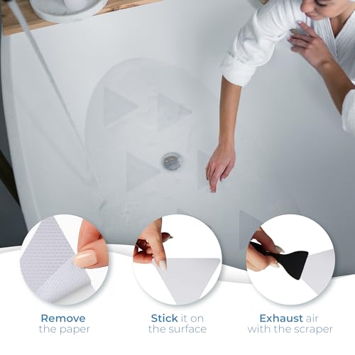 Anti Slip Shower Stickers 24 PCS, Invisible Non-Slip Shower Strips for Adults, Premium Adhesive Bath Tub Stickers (Clear) - color: Clear, size: Triangle