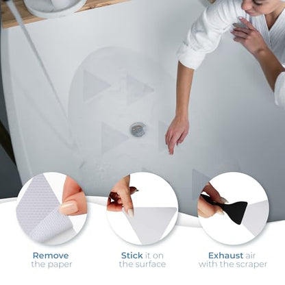 Anti Slip Shower Stickers 24 PCS, Invisible Non-Slip Shower Strips for Adults, Premium Adhesive Bath Tub Stickers (Clear) - color: Clear, size: Triangle
