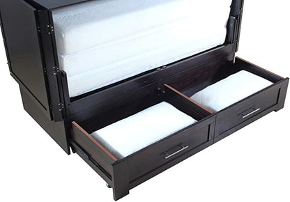 Daily Delight Murphy Cabinet Chest Bed with Charging Station & 6" Memory Foam Mattress, Queen (Java) - color: Java